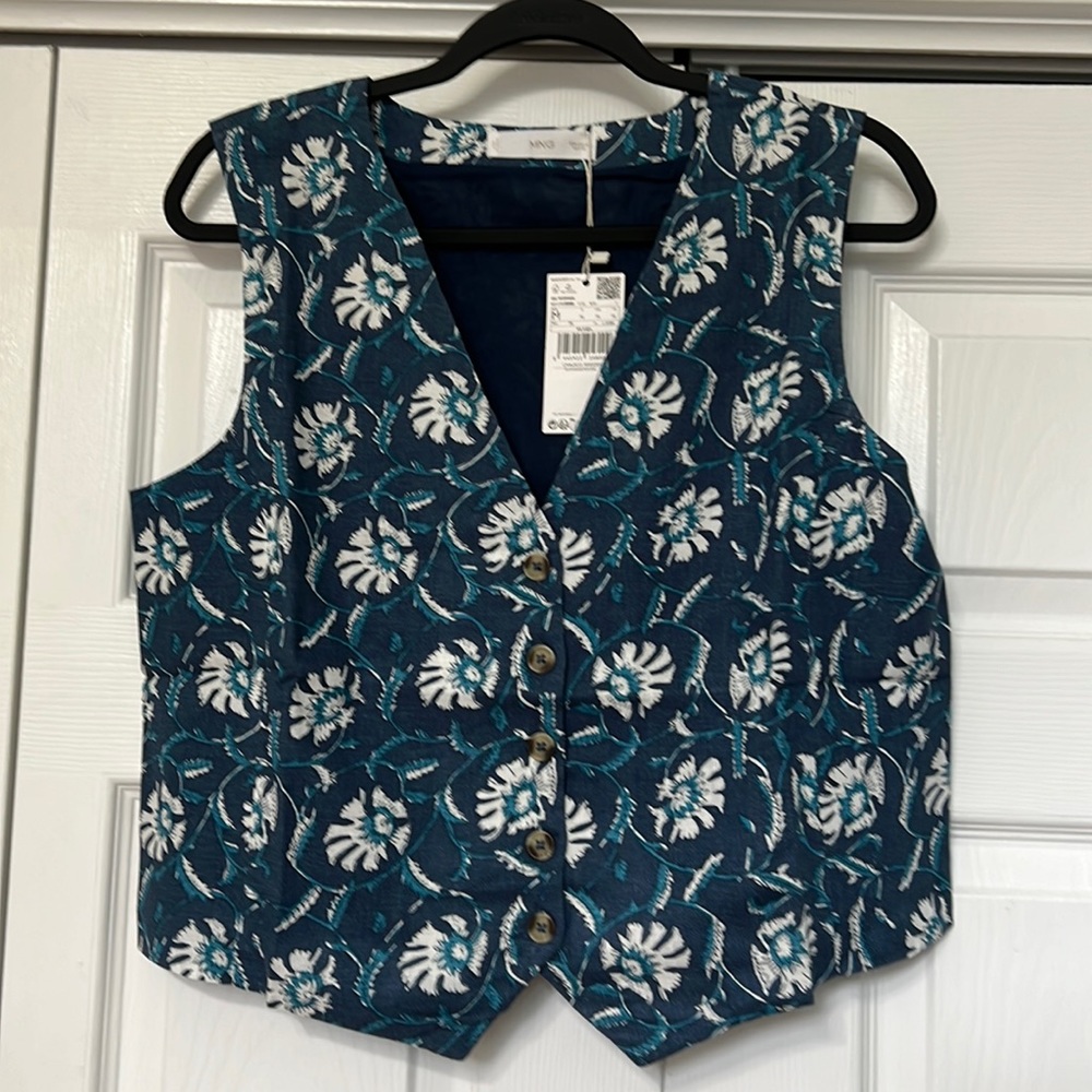 NWT Mango floral printed linen blend vest
